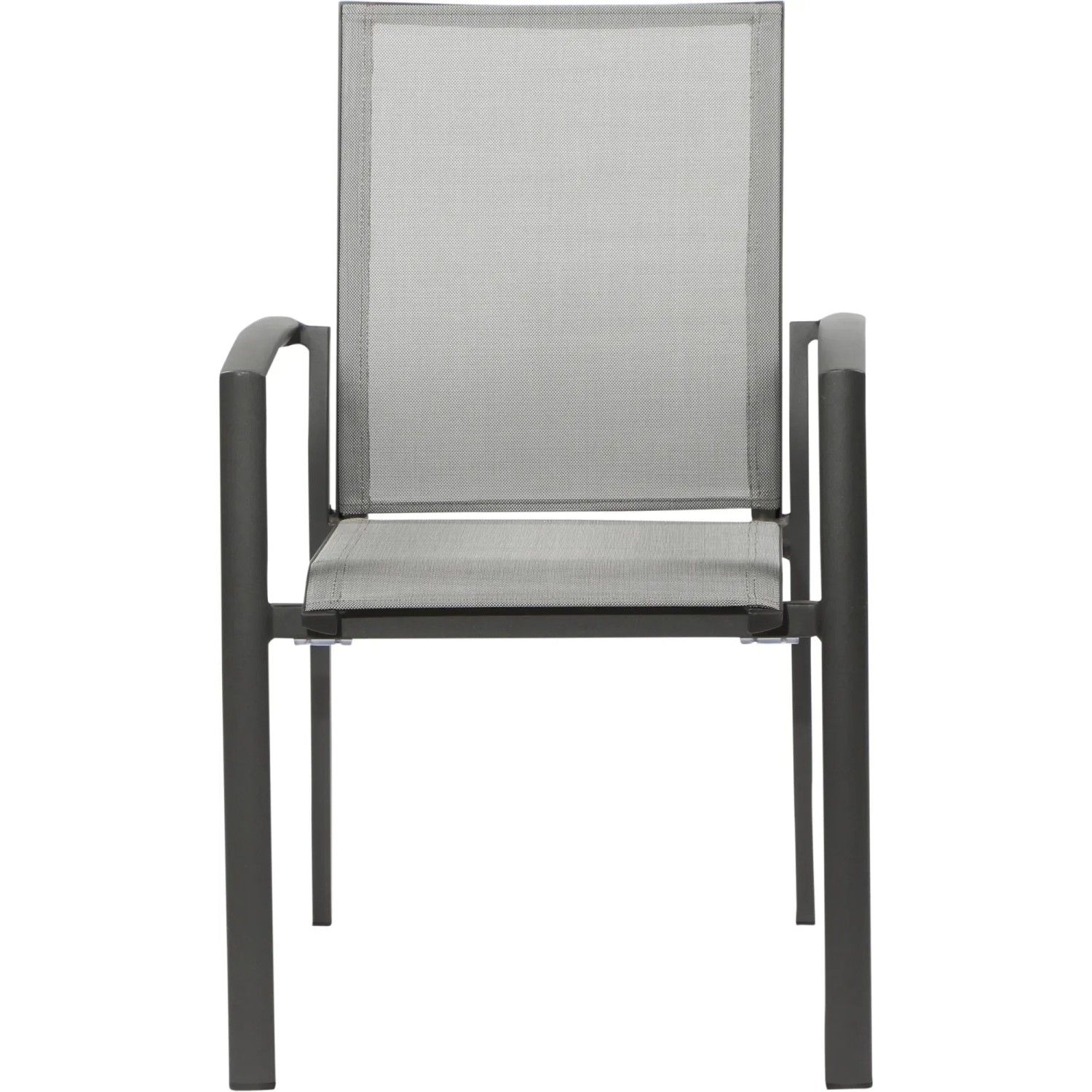 Anthrazitfarbener Siena Garden Stapelsessel Velia aus Aluminium mit Ranotex-Gewebe.