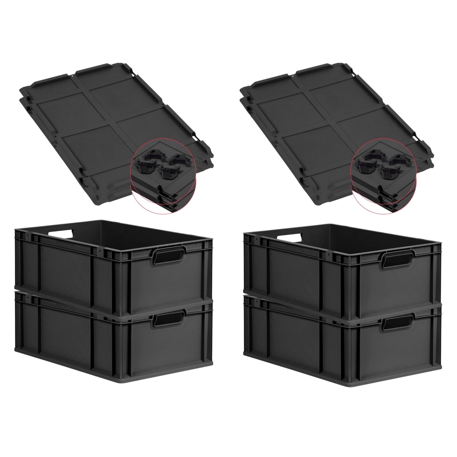 PROREGAL SuperSparSet 4x Eurobox Nextgen Grip Mit Auflagedeckel Und Schwarz günstig online kaufen