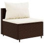 Braunes Gartenlounge-Set aus Polyrattan mit Kissen, Teil eines modularen Systems.