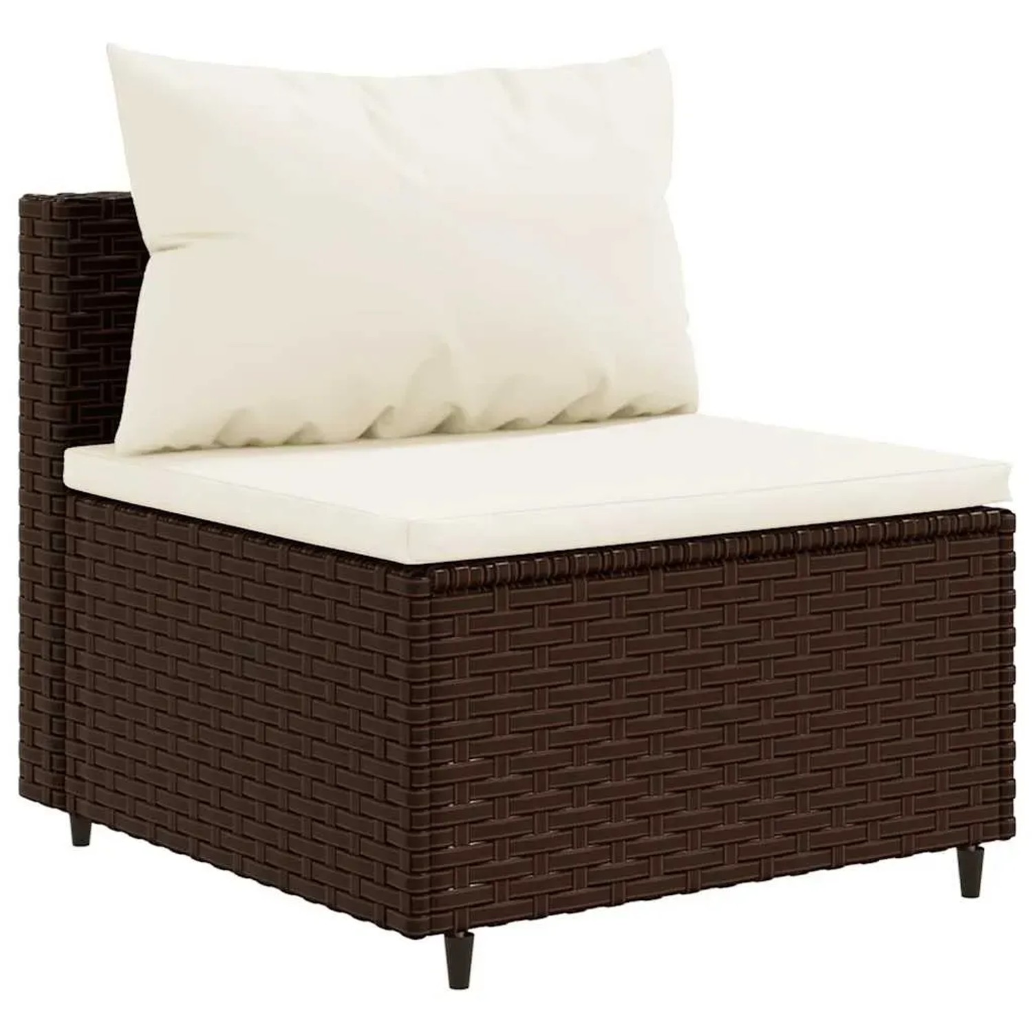Braunes Gartenlounge-Set aus Polyrattan mit Kissen, Teil eines modularen Systems.