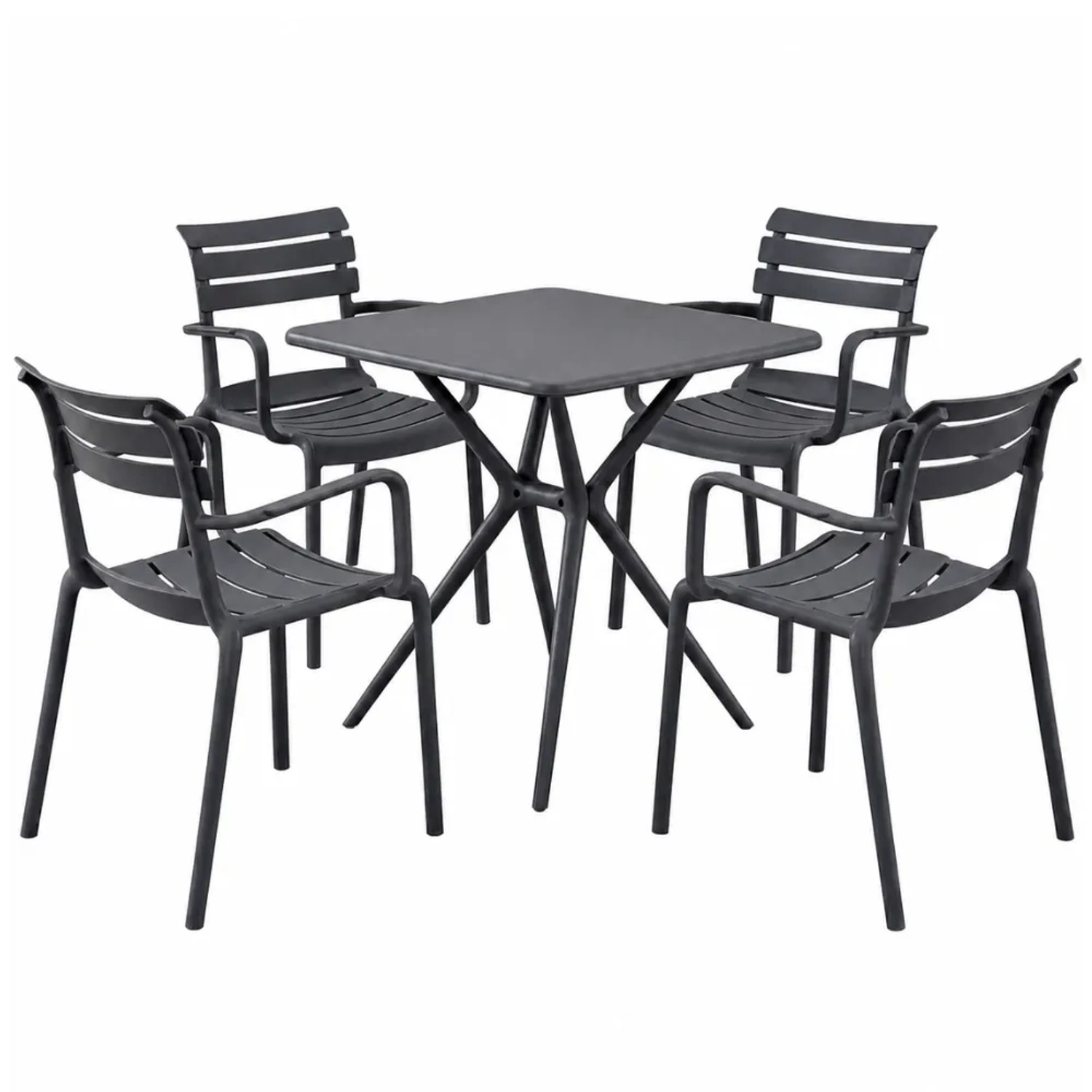 DELUKE Gartenmöbel-Set NORA mit 4 Stühlen 186x186x82cm Kunststoff Dunkelgrau Balkonset Gartenset Tisch mit Stühlen Bistroset Outdoor