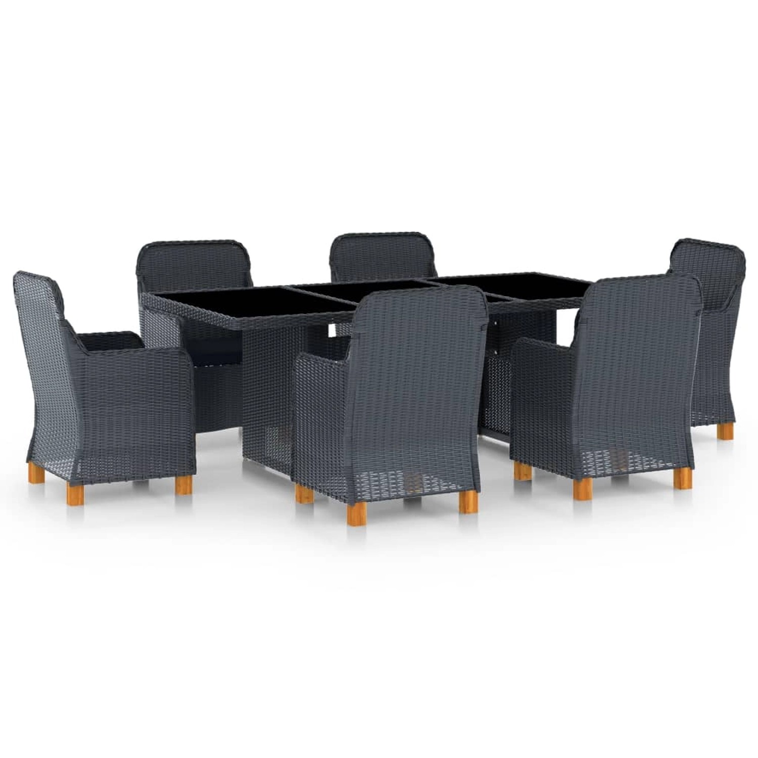 vidaXL 7-tlg Garten-Essgruppe mit Auflagen Poly Rattan Dunkelgrau Modell 3
