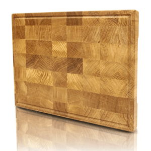 DELUKE Schneidebrett Holz Groß MILA KLINGENSCHONEND 40x30x4cm Stirnholz Eiche mit Saftrille Holzbrett Küchenbrett