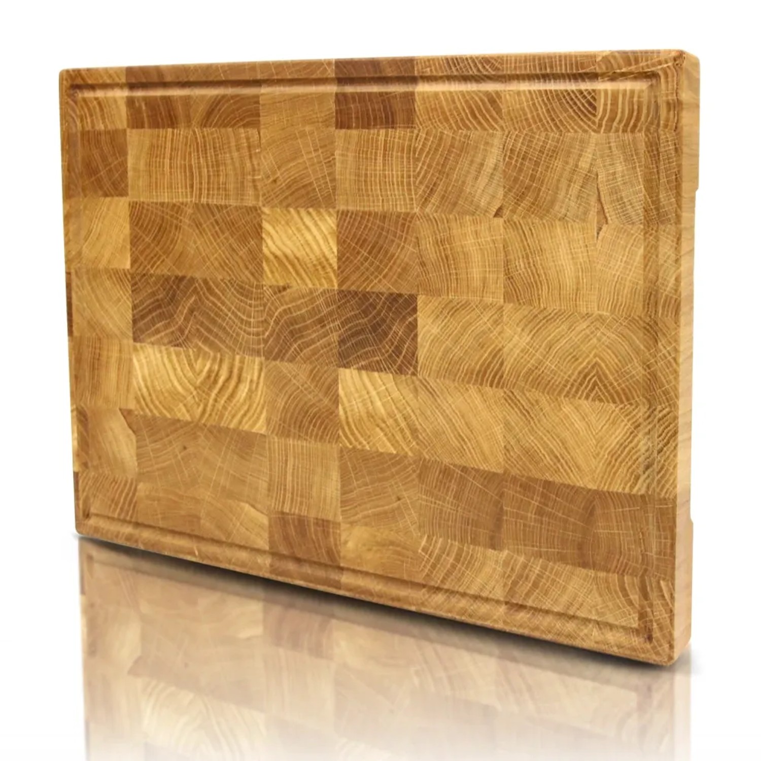 DELUKE Schneidebrett Holz Groß MILA KLINGENSCHONEND 40x30x4cm Stirnholz Eiche mit Saftrille Holzbrett Küchenbrett