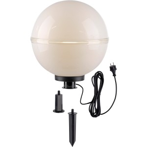Weiße Just Light Außen-Dekoleuchte Hemis (Ø 40cm) mit Erdspieß und Kabel.
