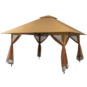 Costway 4 x 4 m Pavillon Gartenpavillon mit Netzseitenwänden Khaki