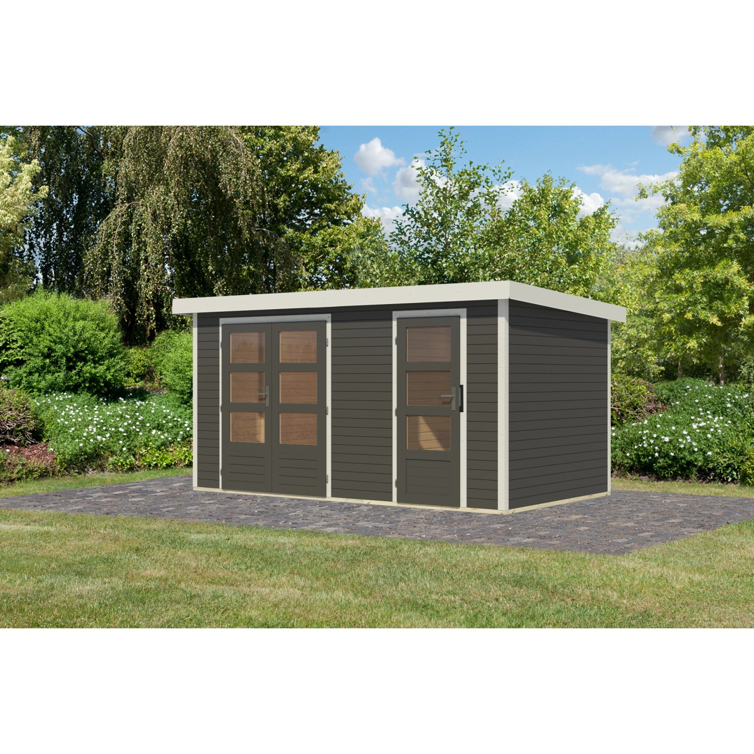 Karibu Gartenhaus Alfredo B Terragrau/Weiß 209 x 400 x 213 cm günstig online kaufen