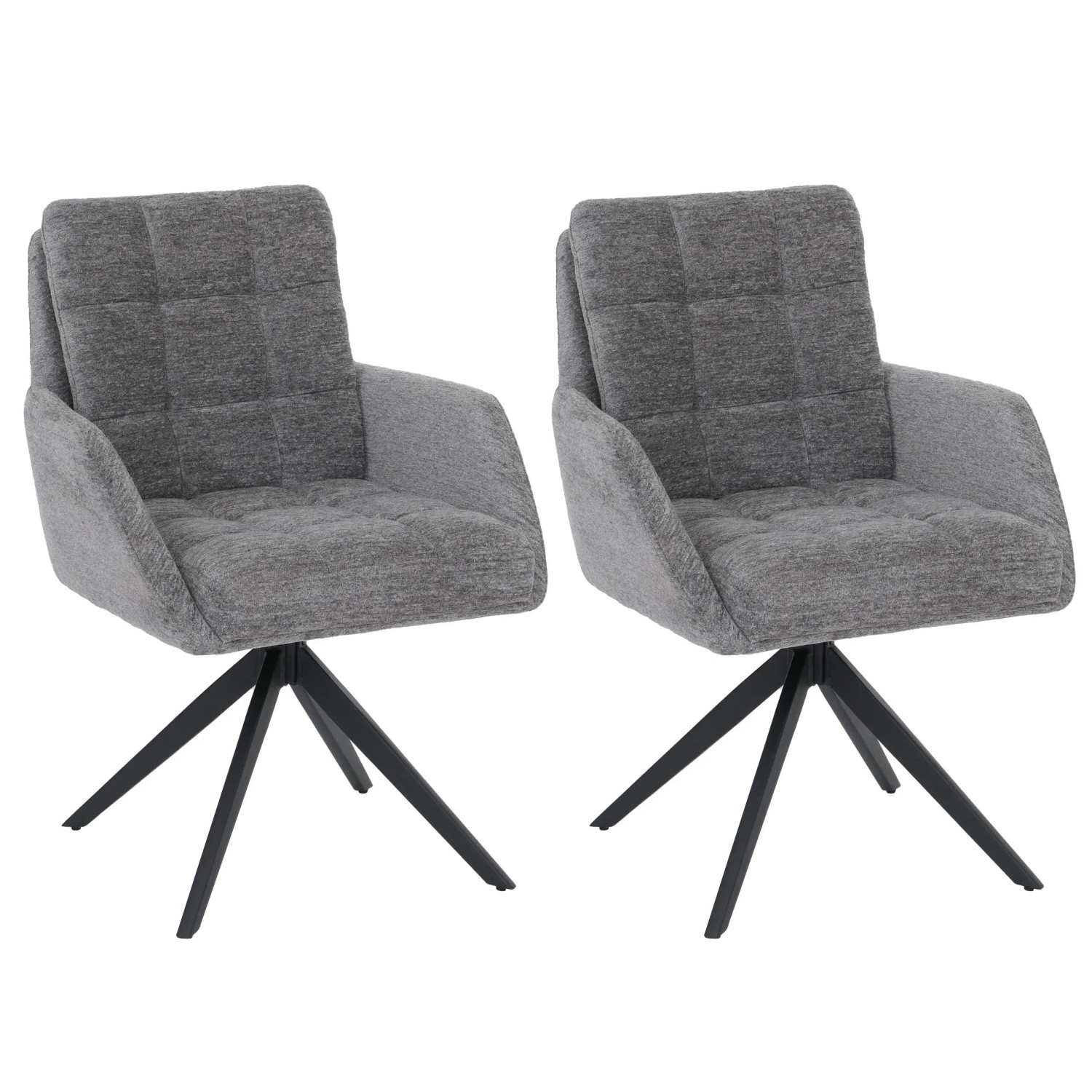 MCW 2er-Set Esszimmerstuhl Q36 Drehbar Auto-Return Stoff Chenille Grau