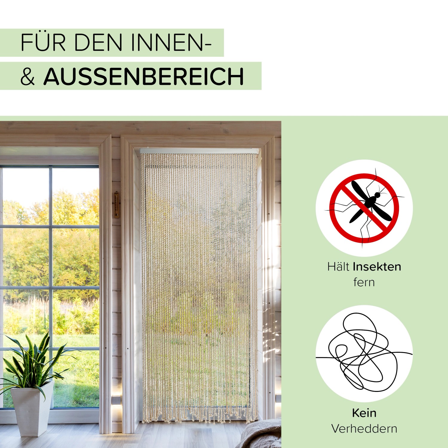 Kobolo Türvorhang Seilvorhang Maritim, 54 Stränge, beige, schützt vor Insekten.