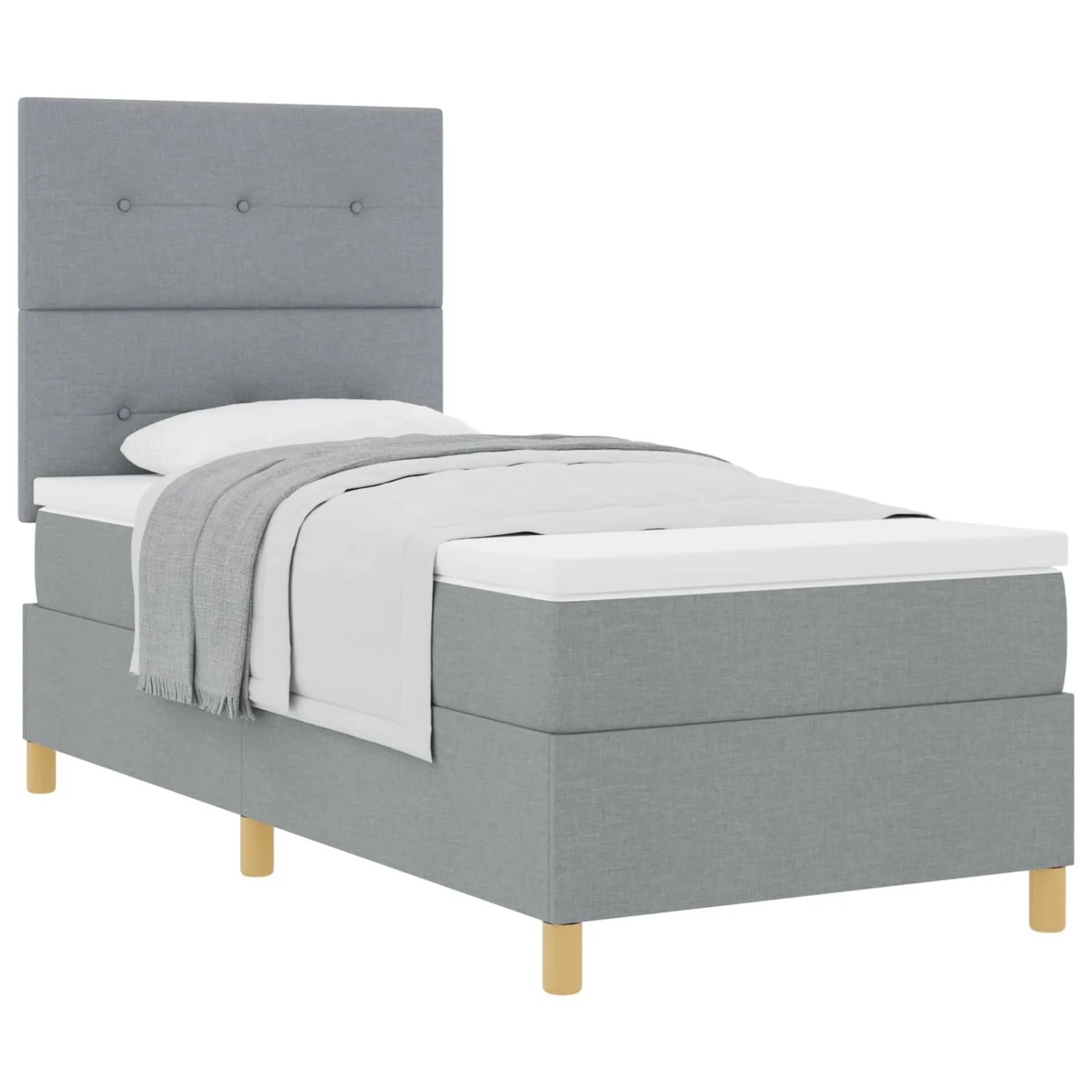 vidaXL Boxspringbett mit Matratze Hellgrau 90 x 200 cm Stoff 3339588