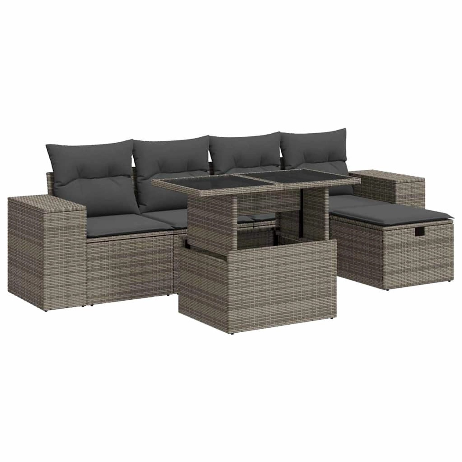 vidaXL 6-Tlg Garten-Sofagarnitur mit Kissen Grau Poly Rattan 3327930