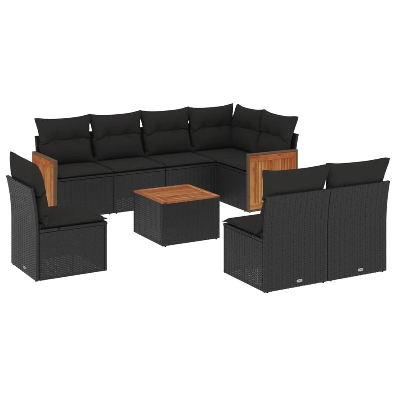 vidaXL 9-Tlg Garten-Sofagarnitur mit Kissen Schwarz Poly Rattan 3260130