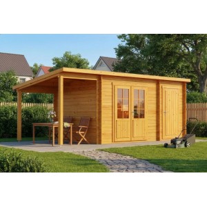 Imprägniertes Alpholz Gartenhaus Maria-28 mit Schleppdach, 450x250 cm, Naturholzoptik.