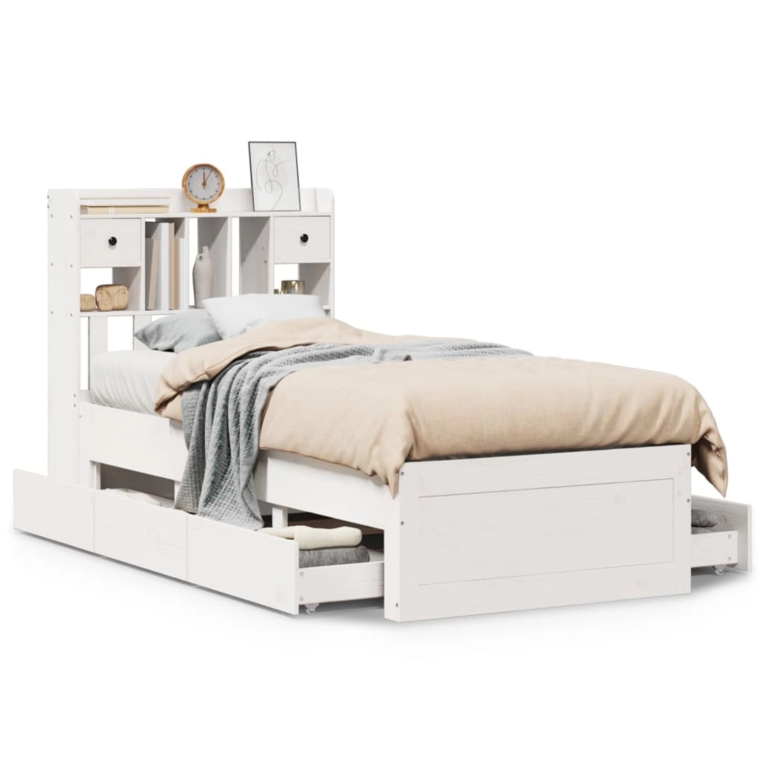 vidaXL Massivholzbett mit Regal ohne Matratze Weiß 75x190 cm Kiefer 3308985 günstig online kaufen
