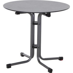 Runder, anthrazitfarbener Siena Garden Klapptisch Sola mit Stahlgestell, ideal für Balkon und Garten.