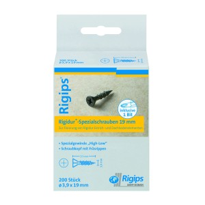 Rigidur Schnellbauschrauben 3,9x19 mm, 200 St., Stahl, für Gipsfaserplatten, mit Bit.