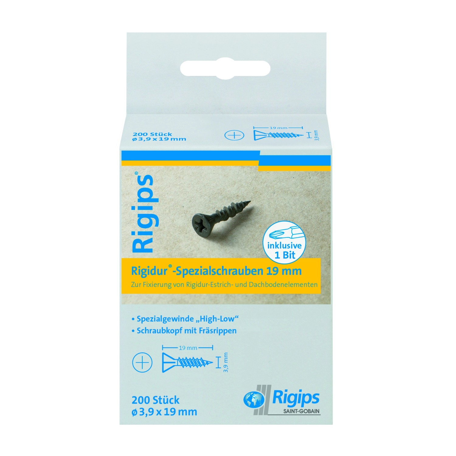 Rigidur Schnellbauschraube 3,9 x 19 mm a 200 St. Typ UMN nach EN 14566 aus Stahl