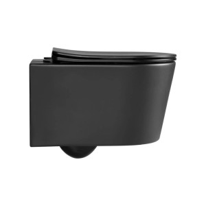 Schwarzes, mattes Wand-WC, spülrandlos, mit SoftClose und TakeOff WC-Sitz. Kompaktes 48 cm Hänge-WC aus Keramik.