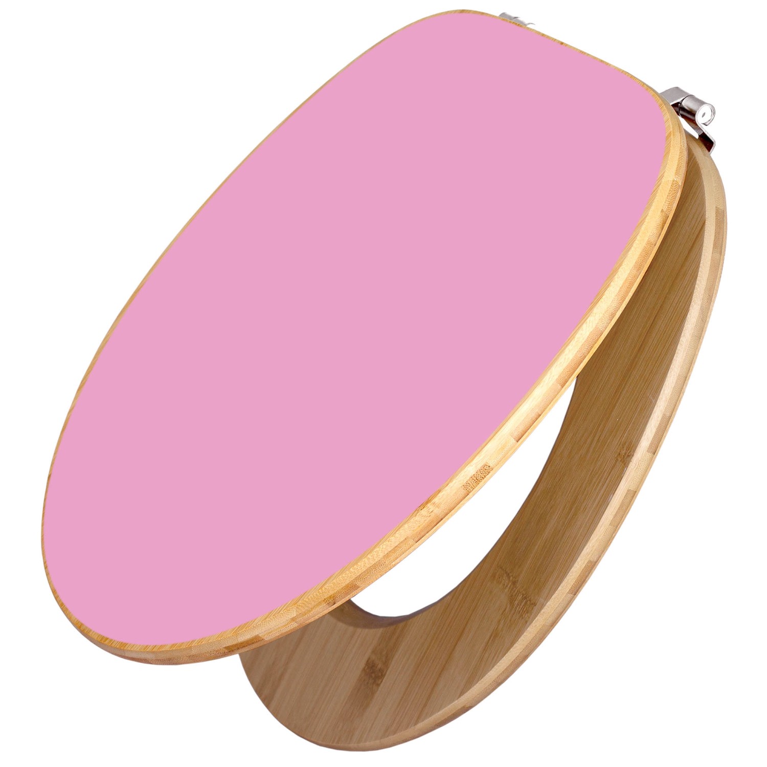 Banjado WC-Sitz aus Bambus mit Rosen-Motiv, rosa Toilettendeckel mit Universal Scharnieren.