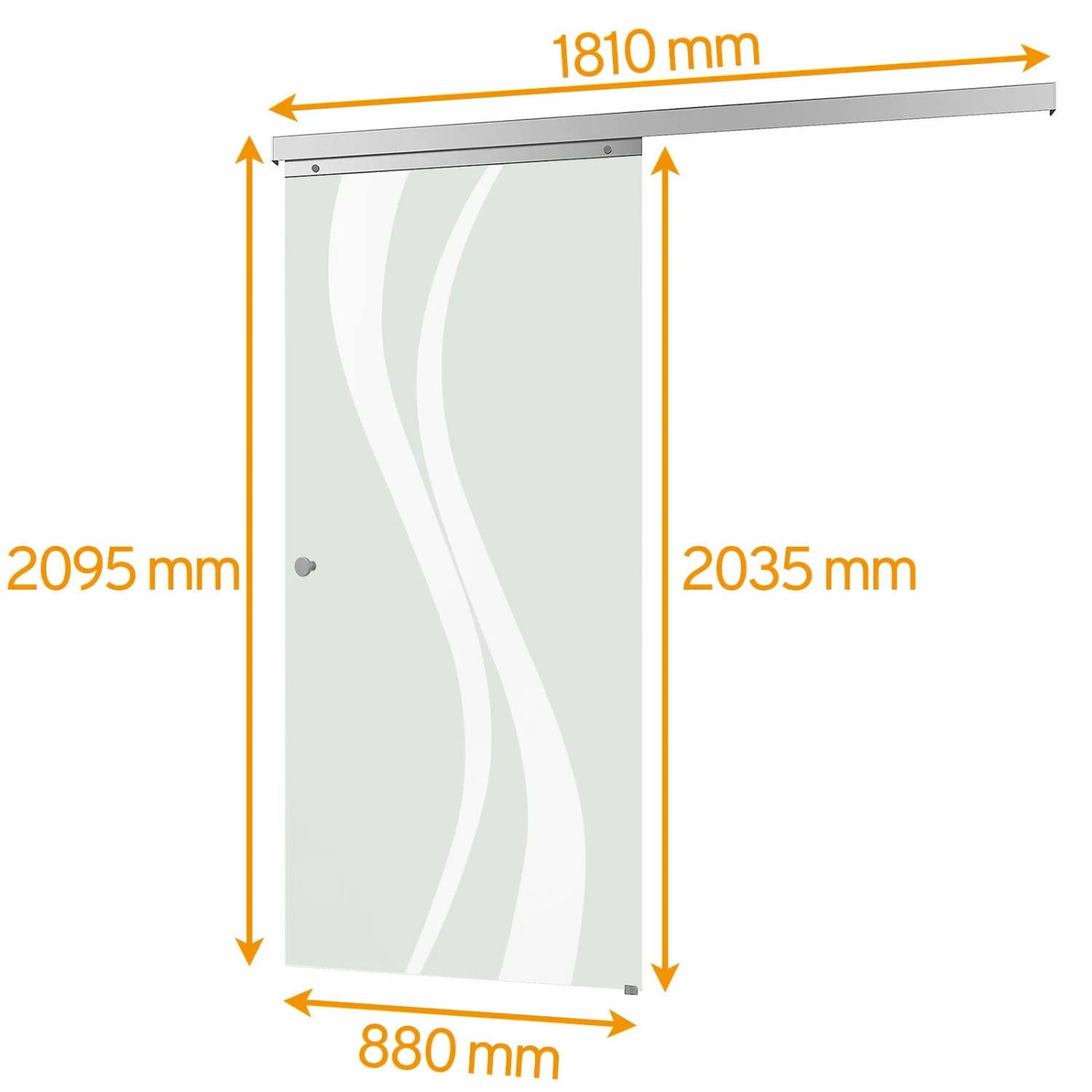 inova Glasschiebetür, satiniert mit Wellenmuster, 880x2035mm, Komplettset mit Softclose.