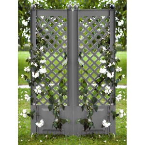 2er-Set graues KHW Spalier mit Erdspieß, Rankhilfe für Garten und Kübel.