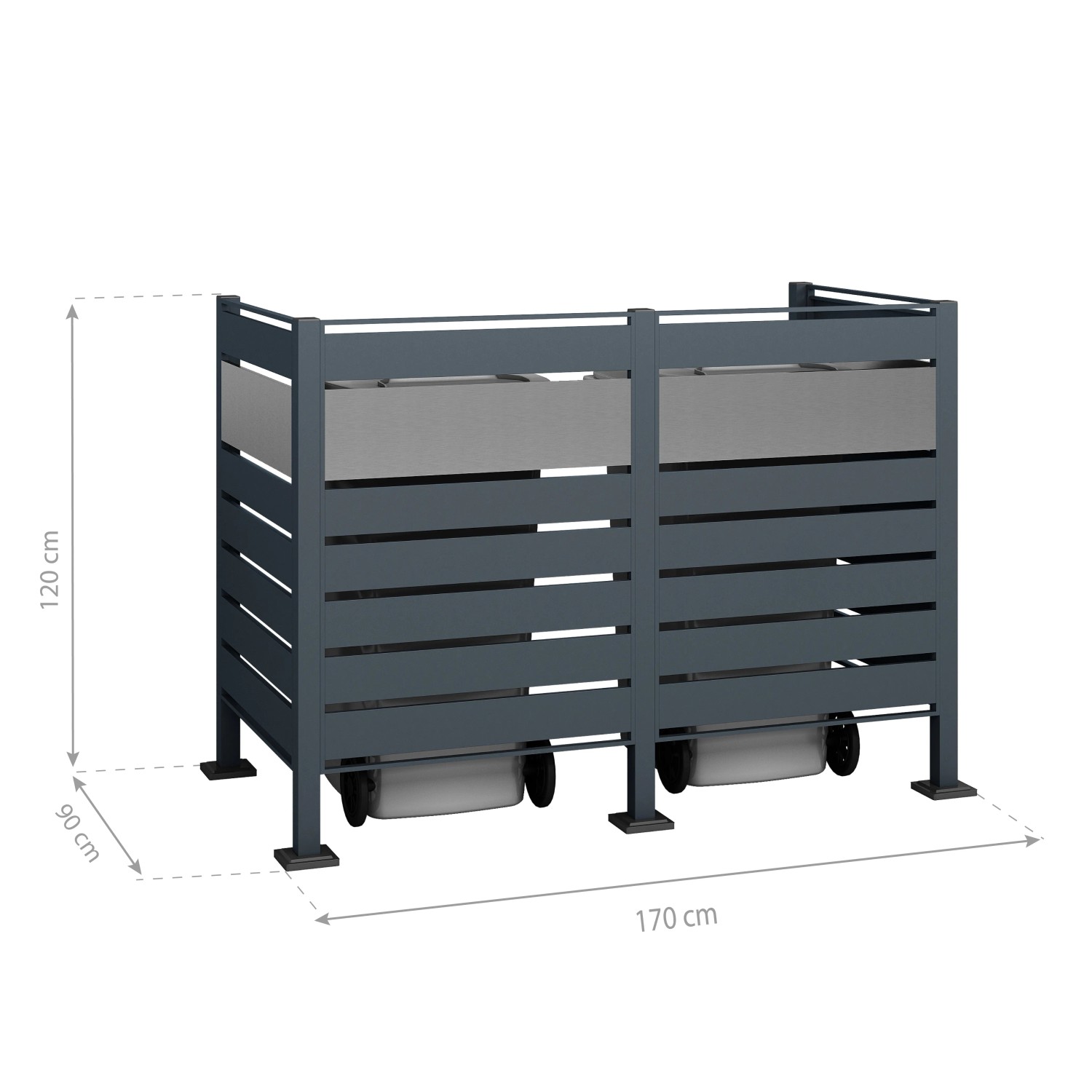 Westmann Mülltonnenverkleidung Planum für 2 Tonnen (je 240 l) in Anthrazit/Grau. Sichtschutz und moderne Optik.