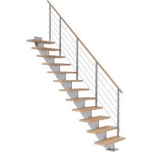 Dolle Mittelholmtreppe Hamburg, Buche perlgrau, gerade, mit einseitigem Geländer.
