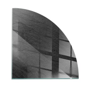 Schwarze Tulup Glasbodenplatte (Viertelkreis, 100x100 cm) mit Steinoberfläche für Kaminöfen.