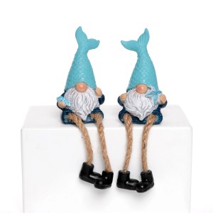 Kantenhocker Wichtel, 2-fach sortiert, blaue Zipfelmütze mit Fischschwanz, dekorative Figuren für Regal oder Fensterbank.