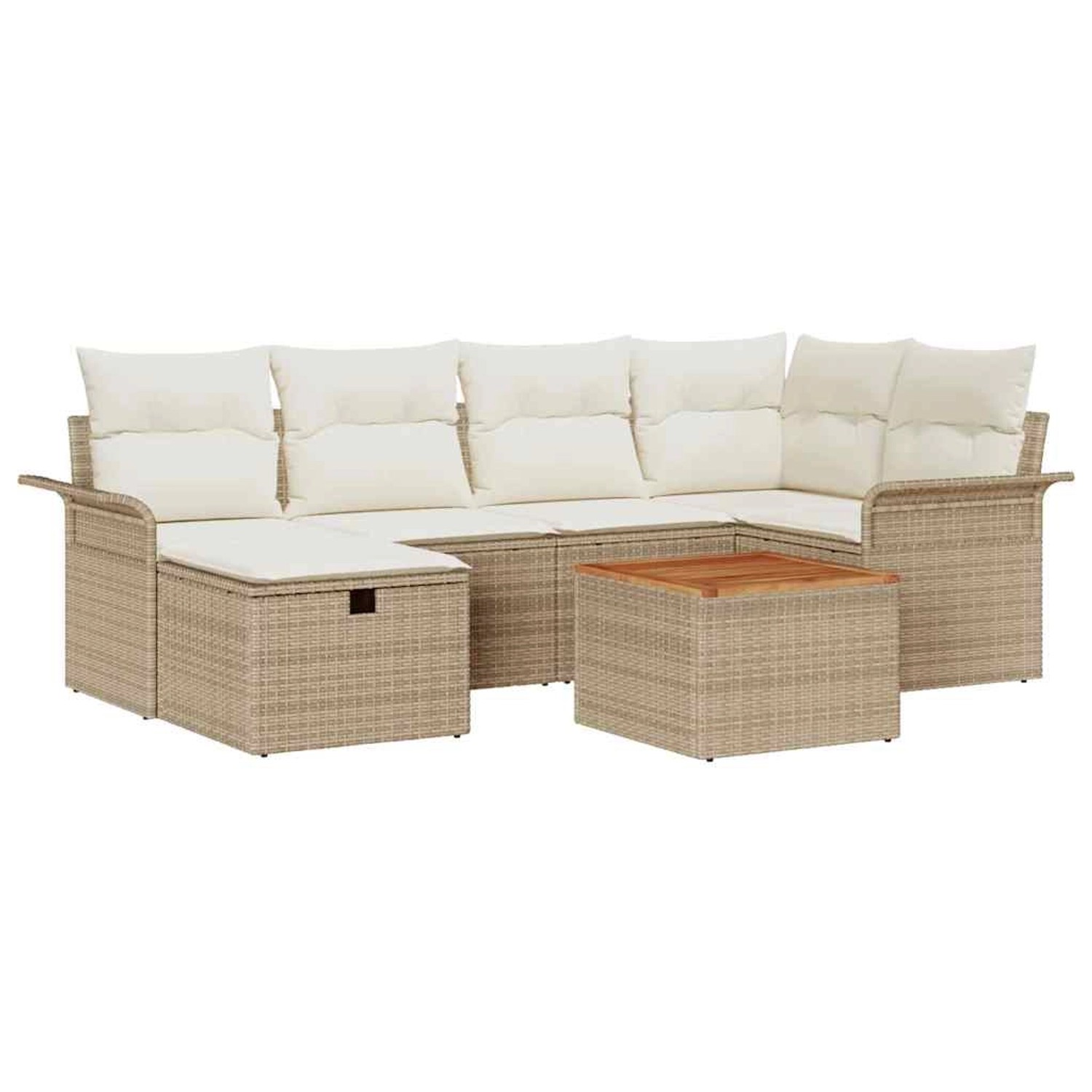 vidaXL Garten-Sofa-Set mit Kissen mit Speicher 7-Tlg Beige Poly Rattan 3359 günstig online kaufen
