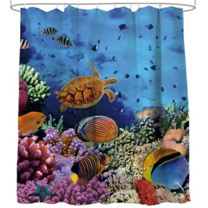 Sanilo Duschvorhang Ocean 180x200 cm mit Unterwasserwelt-Motiv: Schildkröte, Fische und Korallen.