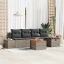 Graues 6-tlg. vidaXL Garten-Sofa-Set aus Poly Rattan mit Kissen und Stauraum.