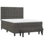 Dunkelgraues vidaXL Boxspringbett mit Matratze und Bank, Samtbezug.