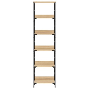 VidaXL Bücherregal Sonoma-Eiche, 5 Fächer, Holzwerkstoff mit schwarzem Stahlrahmen.