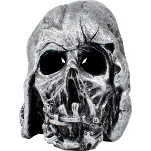 Aquarium Deko Totenkopf aus Metall, silberfarben. Dekorative Figur für Aquarien.