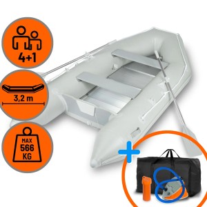 EBERTH Schlauchboot für 4+1 Personen, 3,20m, mit Zubehör wie Paddel, Pumpe und Tragetasche.