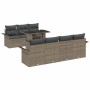 Graues 8-teiliges vidaXL Garten-Sofa-Set aus Poly Rattan mit Kissen.