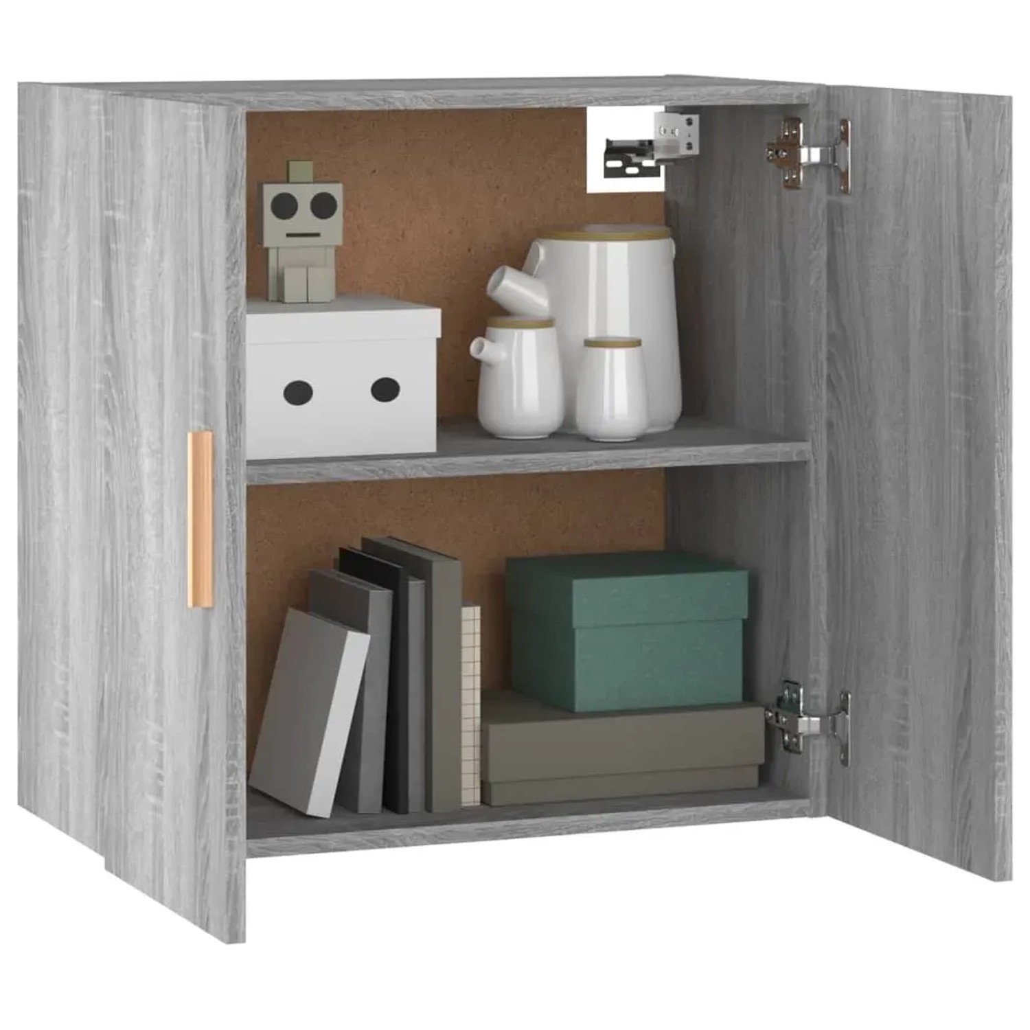 vidaXL Wandschrank, grau Sonoma, 60x30x60 cm, Holzwerkstoff, mit zwei offenen Türen und Regalfächern.