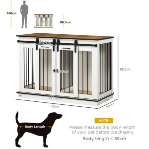 PawHut Hundekäfig, weiße Hundehütte aus Stahl und MDF, 120x60x88,5cm.