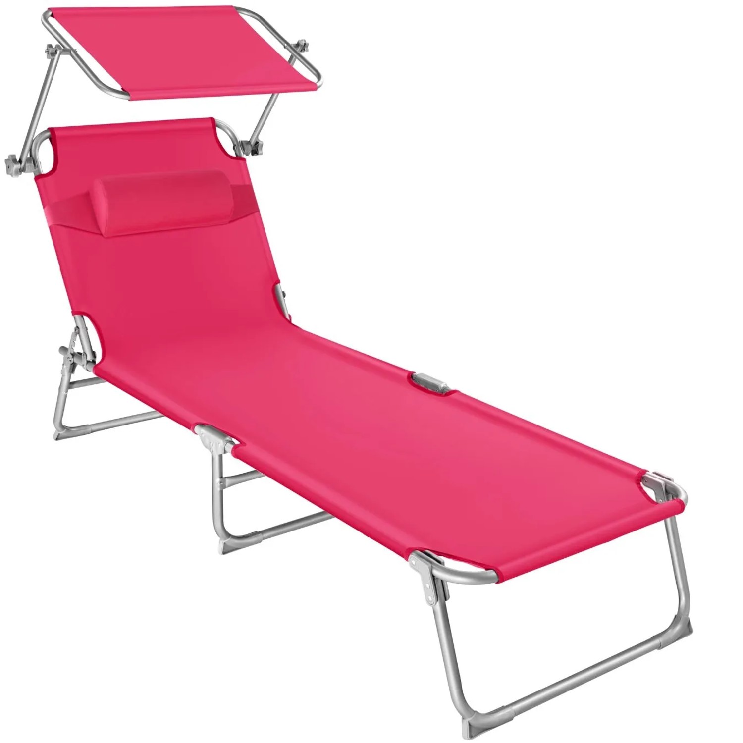 Tectake Gartenliege Chloé Klappbar Stufenlos Verstellbares Sonnendach  190 x 68 x 65 cm Pink