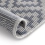 Detailansicht: Grau-blauer Primaflor Outdoorteppich Eldorado Quadra, gerollt.
