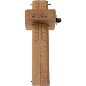 Stubai doppeltes Streichmaß aus lackiertem Holz, Skala 0-100 mm, mit Stellschraube für präzise Messungen.