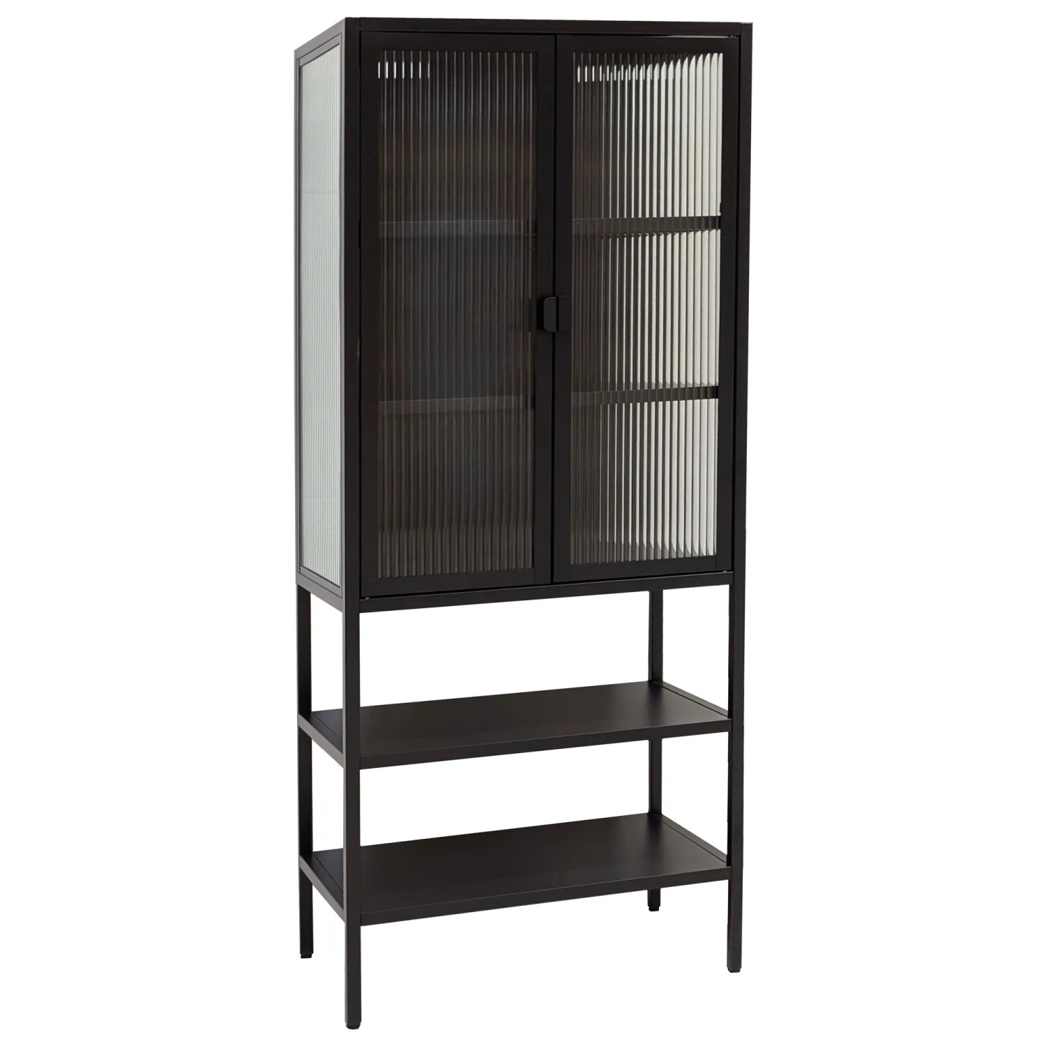 Thumbnail - osoltus Vitrine Schrank Riffelglas Stahl Cube Schwarz Industrial 146 x 60 cm