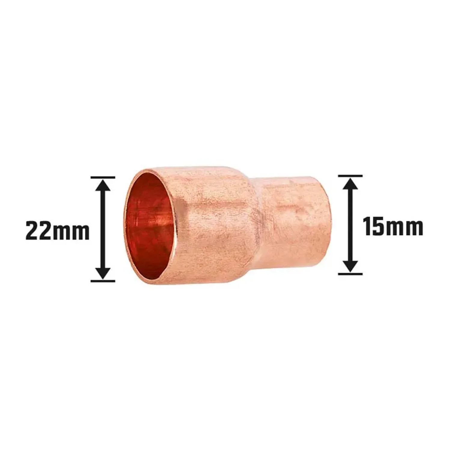 Löt-Absatznippel aus Kupfer, 22 mm auf 15 mm für dauerhafte Rohrverbindungen.