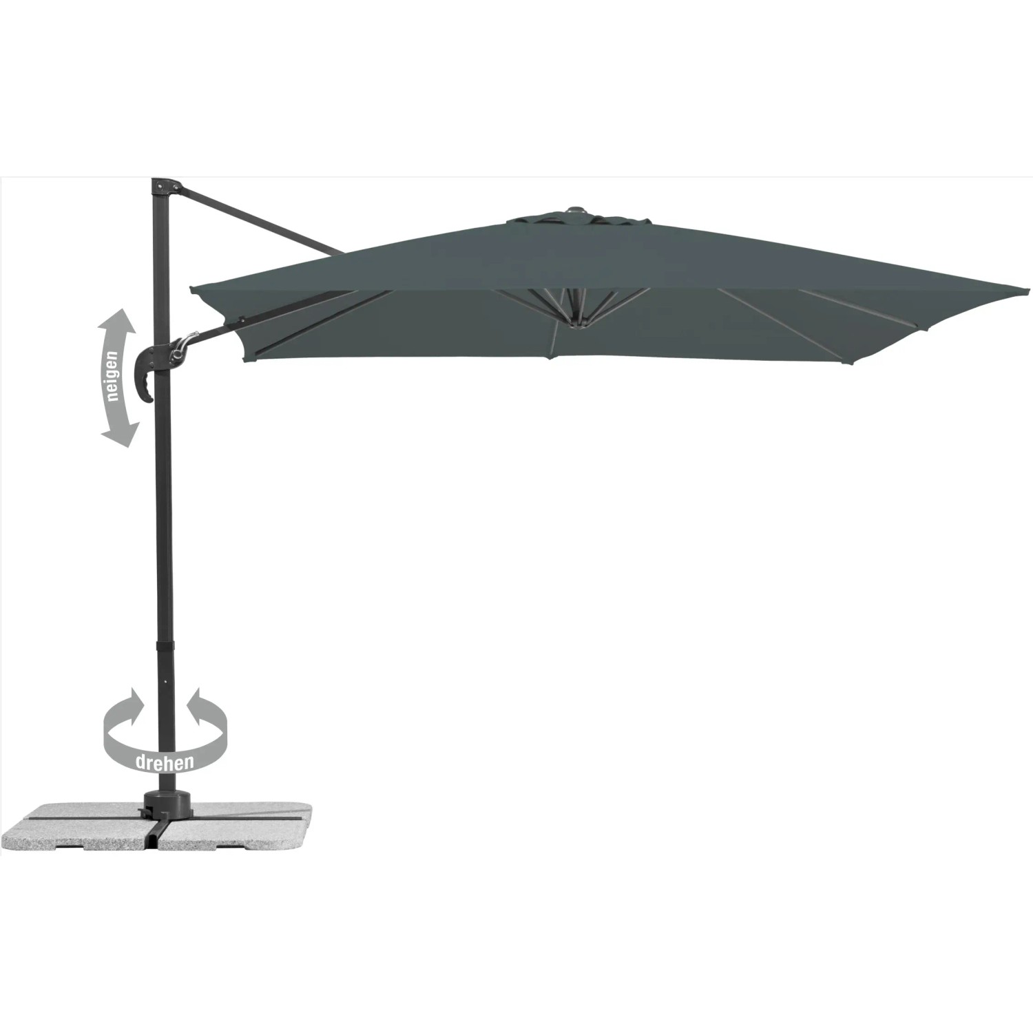 Schneider Rhodos Junior Ampelschirm, 270x270 cm, anthrazit, mit Kurbel und Neigungsfunktion.