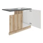OPTIFIT Spülenunterschrank Livorno290 in Wildeiche mit Edelstahlspüle und Arbeitsplatte.