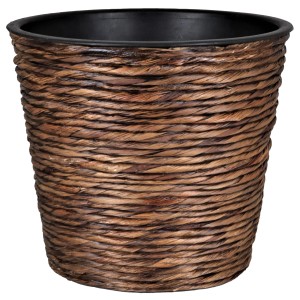 A.H.G. Übertopf Sticking Roll, Ø 30 cm, waschbraun, aus Wasserhyazinthe mit schwarzem Kunststoffeinsatz.