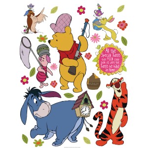 Disney Wandtattoo mit Pu der Bär und seinen Freunden in Gelb, Blau, Orange und Rosa, 65x85 cm.