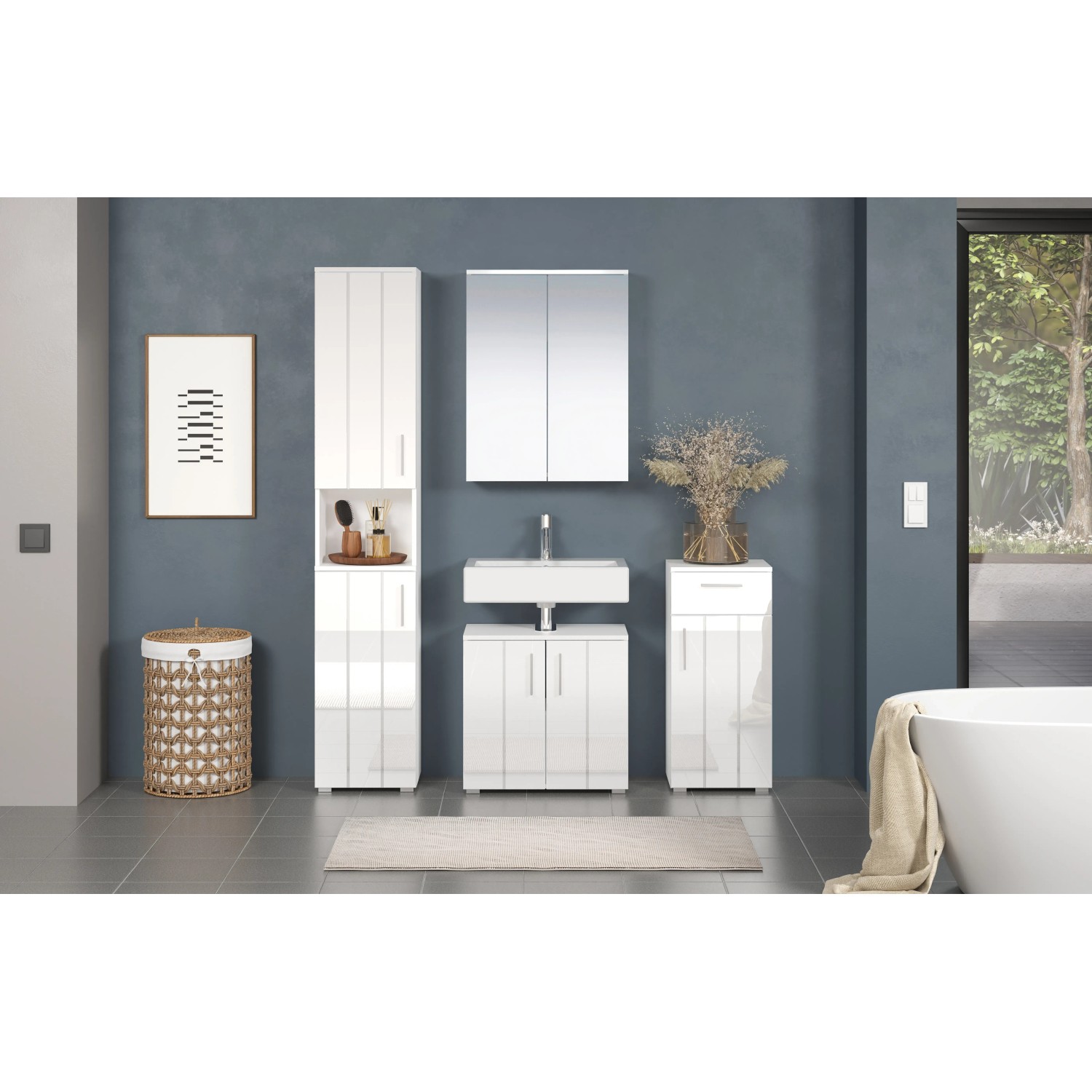 Weißer Trendteam Hochschrank Wons, 37 cm breit, Hochglanz, für Badezimmer.