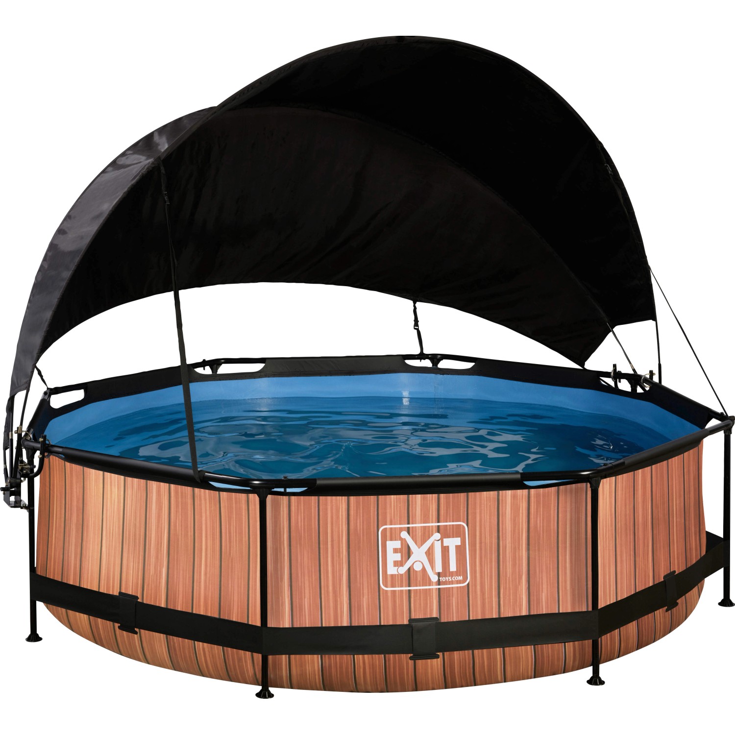 EXIT Wood Pool Braun ø 300 x 76 cm m. Filterpumpe u. Sonnensegel